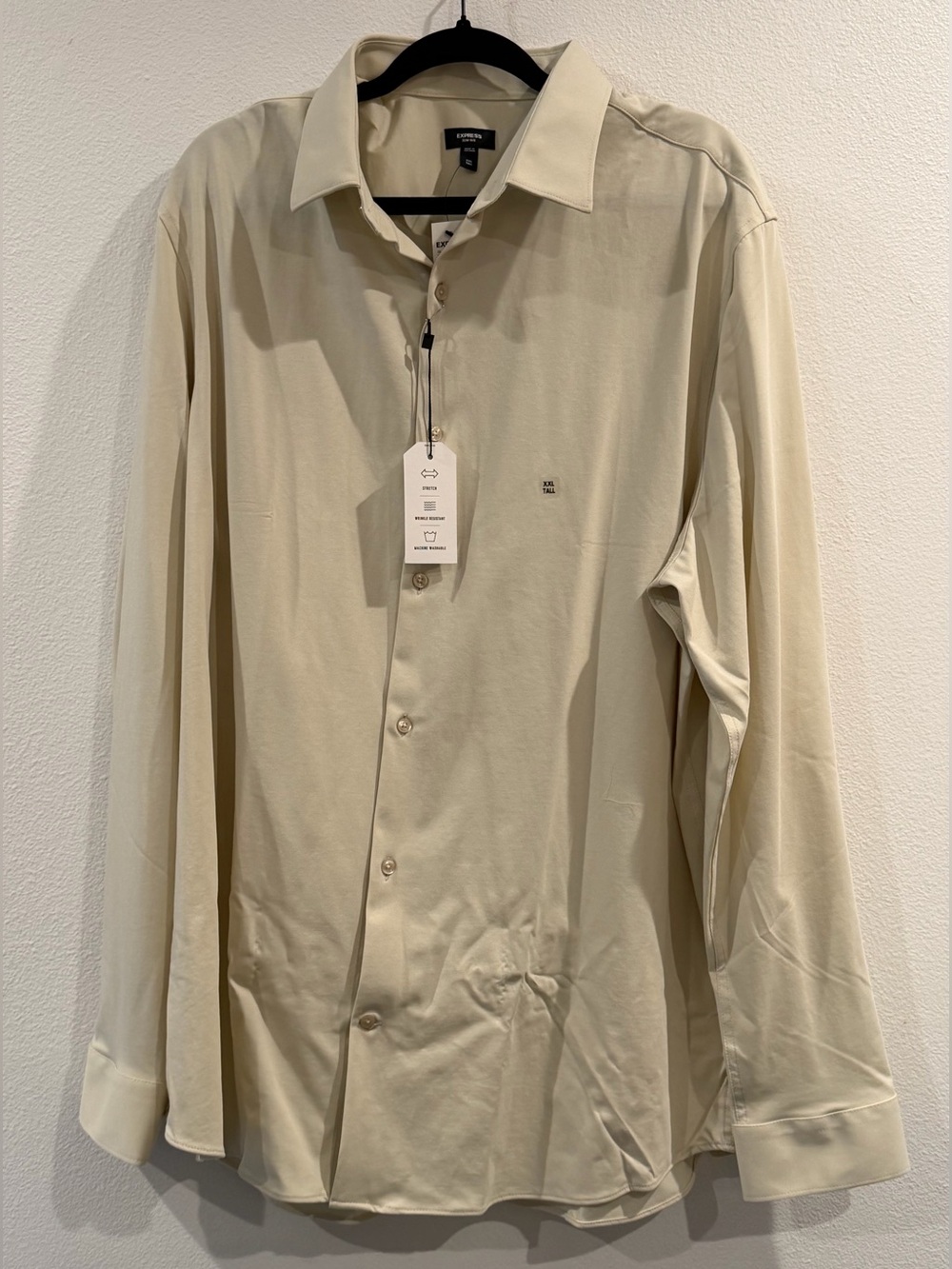 EXPRESS SLIM 1MX Ivory Button Up Formal Business Long Sleeve- Size XXL Tall